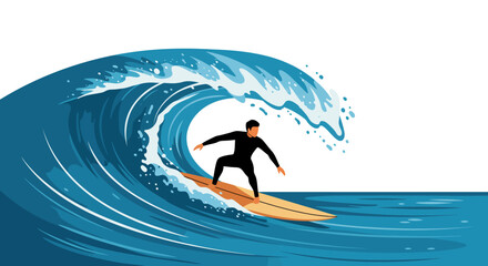 Surfer Carving Through the Curl A Vibrant Illustration of Ocean Adventure