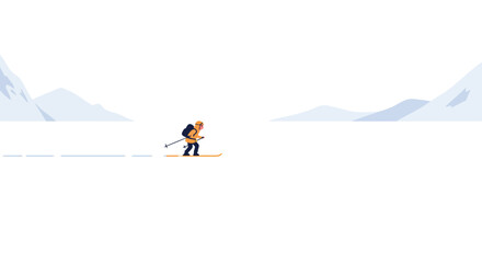 Fototapeta premium Solitary Skier Crossing a Vast Expanse of Snow in a Minimalist Landscape Illustration