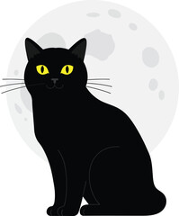 Mysterious black cat posing gracefully against a large full moon evokes nocturnal ambiance isolated on transparent background