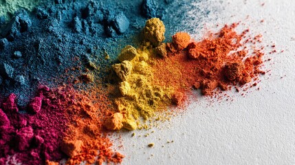 Fototapeta premium Pigment Powder Scattered on White Surface — Vibrant Color Contrast