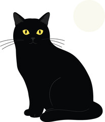 Majestic black cat with vivid yellow eyes sitting elegantly full body isolated on transparent background