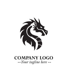 Head of Dragon Logo Symbol Black on White Background in Bold Mythical Vector Design for Power Branding