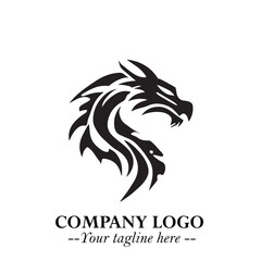 Head of Dragon Logo Symbol Black on White Background in Bold Mythical Vector Design for Power Branding
