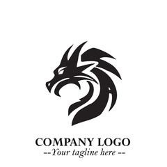 Head of Dragon Logo Symbol Black on White Background in Bold Mythical Vector Design for Power Branding