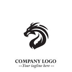 Head of Dragon Logo Symbol Black on White Background in Bold Mythical Vector Design for Power Branding