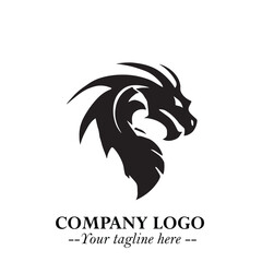 Head of Dragon Logo Symbol Black on White Background in Bold Mythical Vector Design for Power Branding