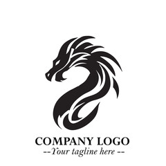 Head of Dragon Logo Symbol Black on White Background in Bold Mythical Vector Design for Power Branding