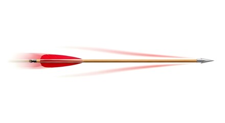 Archer s arrow in motion with blurred red fletching against a white background