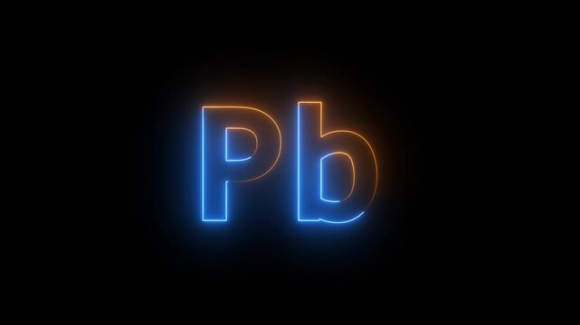 Neon Pb chemical element symbol on black background