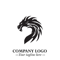 Head of Dragon Logo Symbol Black on White Background in Bold Mythical Vector Design for Power Branding