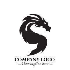 Head of Dragon Logo Symbol Black on White Background in Bold Mythical Vector Design for Power Branding