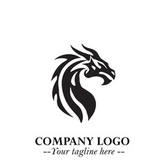 Head of Dragon Logo Symbol Black on White Background in Bold Mythical Vector Design for Power Branding