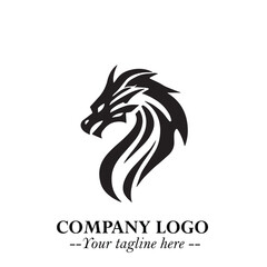 Head of Dragon Logo Symbol Black on White Background in Bold Mythical Vector Design for Power Branding