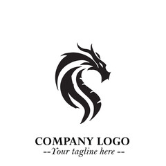 Head of Dragon Logo Symbol Black on White Background in Bold Mythical Vector Design for Power Branding