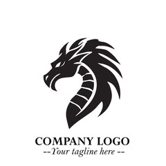 Head of Dragon Logo Symbol Black on White Background in Bold Mythical Vector Design for Power Branding