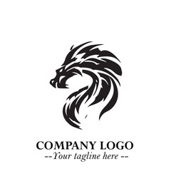 Head of Dragon Logo Symbol Black on White Background in Bold Mythical Vector Design for Power Branding