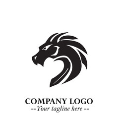 Head of Dragon Logo Symbol Black on White Background in Bold Mythical Vector Design for Power Branding