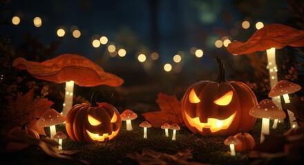 Halloween Pumpkins in Forest
