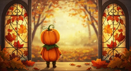 Obraz premium Pumpkin Child Autumn Woods