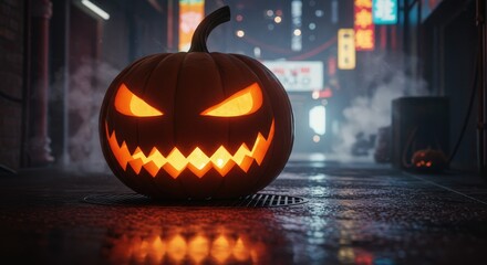 Fototapeta premium Halloween Pumpkin in City Alley