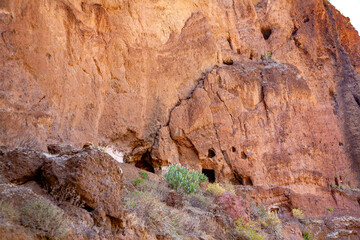 Caves Cueva Bermeja settlement, Island Gran Canaria, Canary Islands, Spain, Europe.