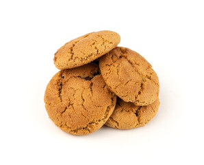 Chocolate cookies with chocolate filling isolated, brown round biscuits, broken sweet cocoa pastry