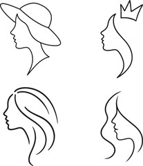 Elegant Woman Face Line Art Vector Collection Minimal Female Silhouette Illustration Set for Beauty Fashion Salon Cosmetics Logo Feminine Design and Modern Artwork