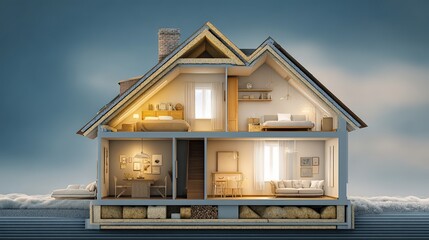 Modern House Cross Section: Interior Design and Insulation Concept
