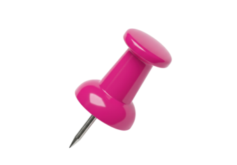 Isolated pink pushpin for noticeboard, message, or paper reminder, school and office supply