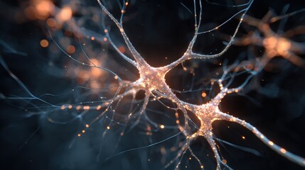 Neural Network: Interconnected Neurons with Electrical Signals, Closeup 3D Illustration