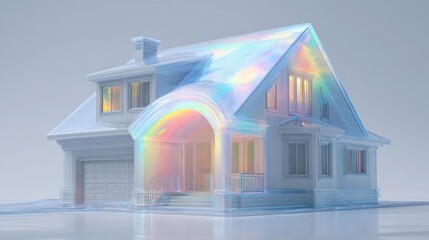 Dream Home Concept: 3D Render of a House with Rainbow Prism Effect