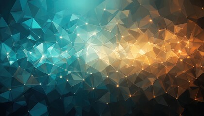 Dynamic geometric network with glowing nodes and gradient light, representing complex data connections and futuristic technology.