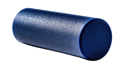 Cylindrical, dark blue and gray foam roller
