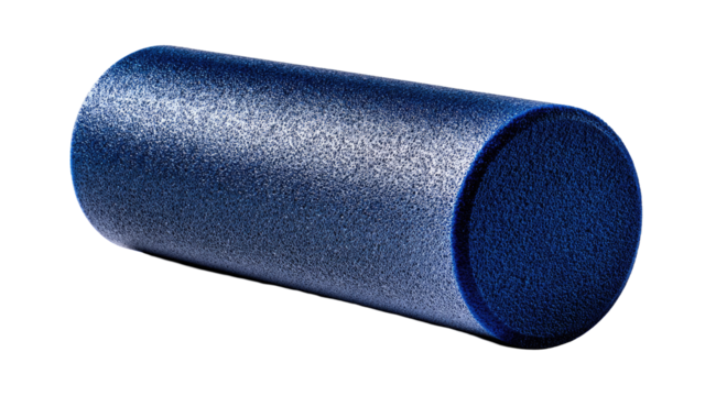 Cylindrical, dark blue and gray foam roller