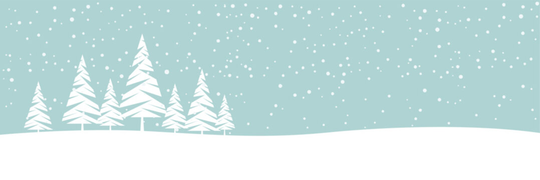 Winter landscape background of a forest in mountain. Header and banner. Vector illustration.