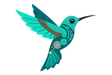 Steampunk hummingbird with gears and circuit patterns in flight