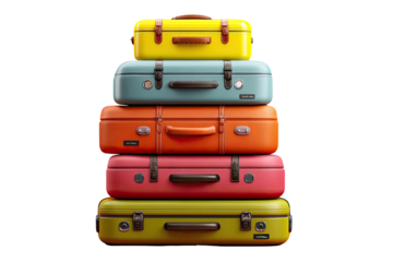 Colorful suitcases stacked high
