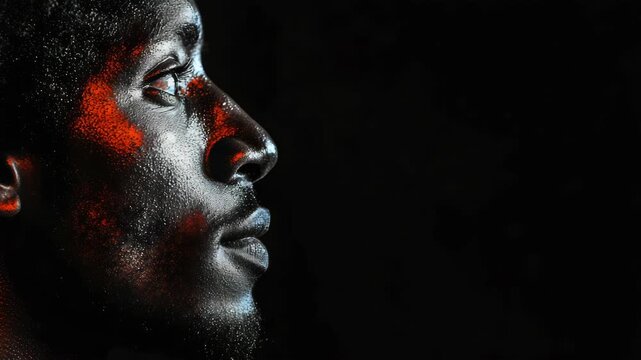 Artistic side profile of Black male in dramatic lighting