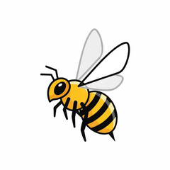 Adorable cartoon bee in flight with vibrant yellow and black stripes.