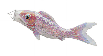 Colorful Fish-shaped Lantern with iridescent scales and large eye on white background
