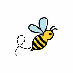Cartoon Bee in Flight Yellow and Black Stripes.