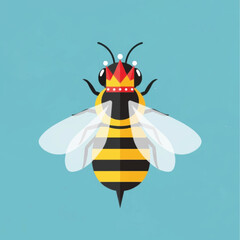 Cute cartoon queen bee insect wearing a royal crown.