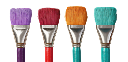 Four colorful paintbrushes in various hues