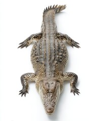 Naklejka premium Alligator Top View: Danger of a Big Crocodile Isolated on White Background