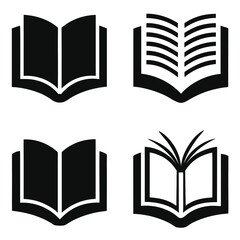 Four open book icons displayed in a simple black and white arrangement