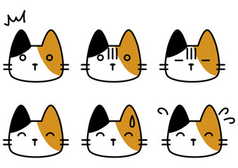 Fototapeta premium 三毛猫のさまざまな感情表現アイコンセット