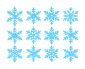 Vector Various blue snowflakes on white background: seasonal winter designs