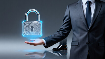 Businessman with digital lock security