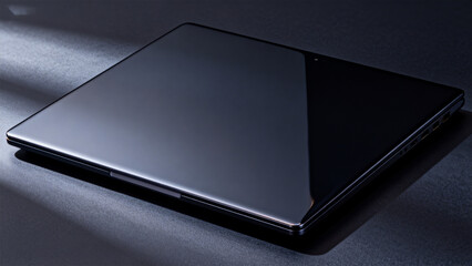 Closed laptop on dark surface