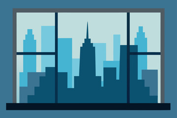 Obraz premium Glass Reflection of City in Modern Office Window Illustration